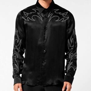 Philipp Plein Men's Black Embellished Texas Shirt Size XL